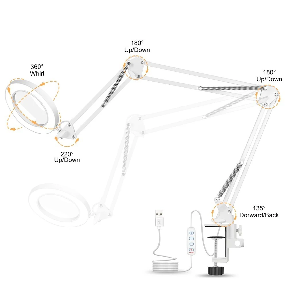NEWACALOX 5X LED Magnifying Lamp - Three-Section Folding Desk Light for Welding & Repair - Image 4