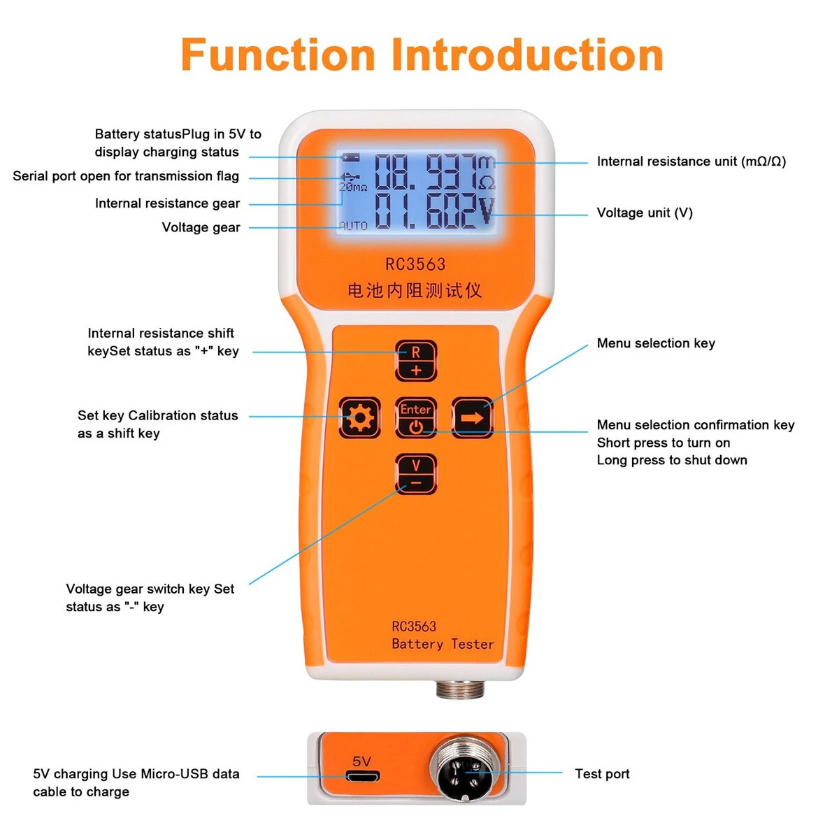 RC3563 Battery Tester - 200Ω 100V Internal Resistance Voltage Meter | 3-Digit Display | Portable 4-Wire AC for Lithium & Lead-Acid - Image 5