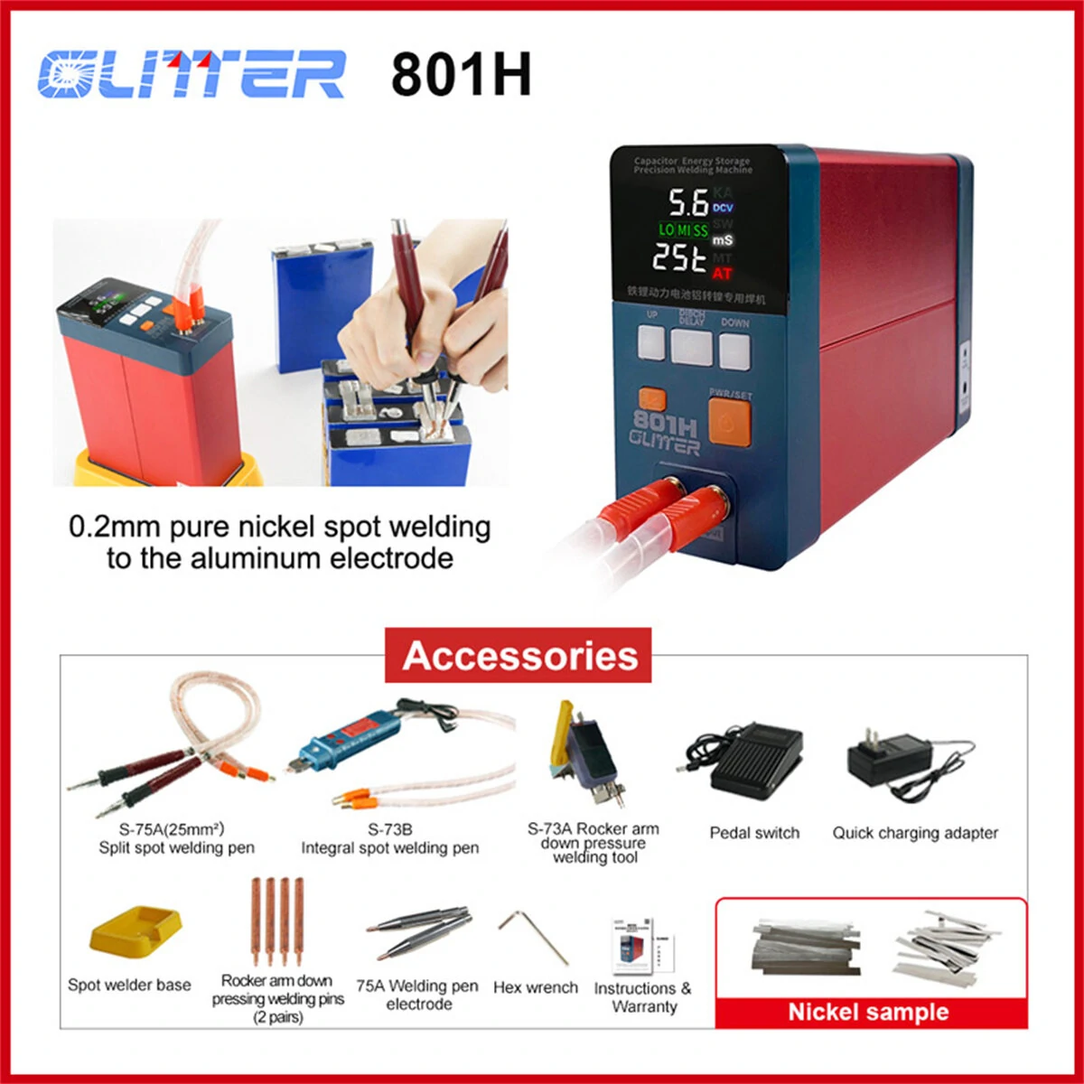 GLITTER 801H Dual Function Welding Tool | High-Efficiency Spot Welder with Nickel & Pure Nickel Modes - Image 5