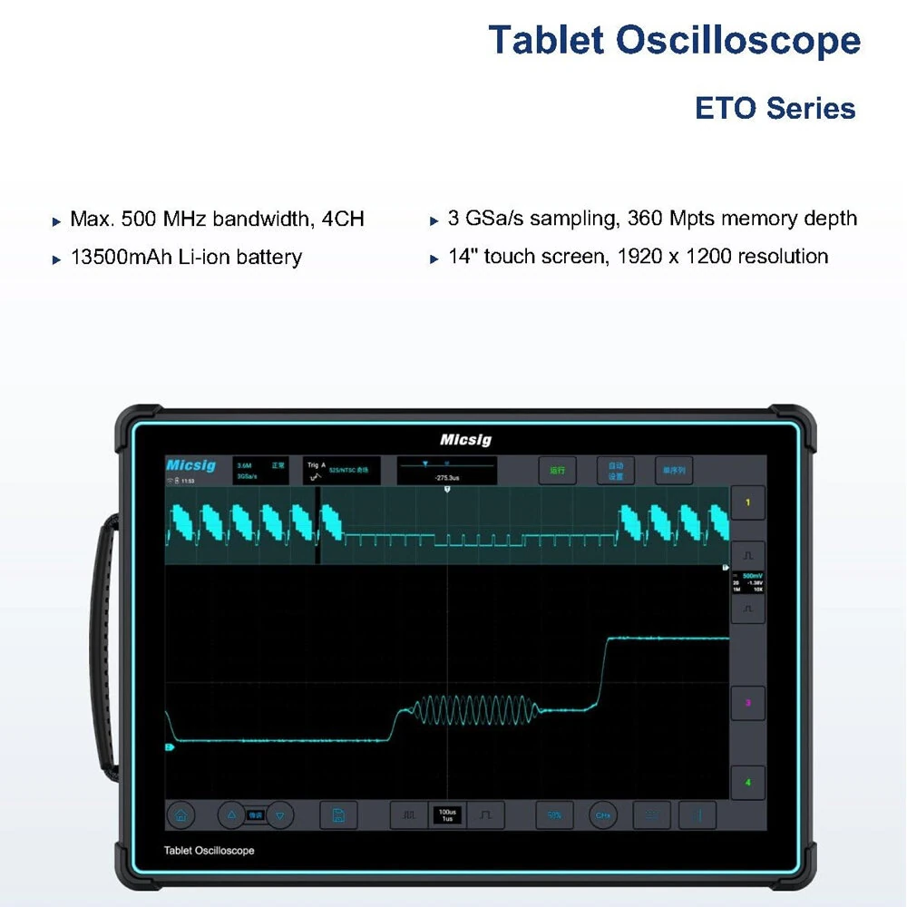 ETO3504 Digital Oscilloscope 500MHz | 4 Channels 3GSa/s | USB Type-C & HDM - Image 2