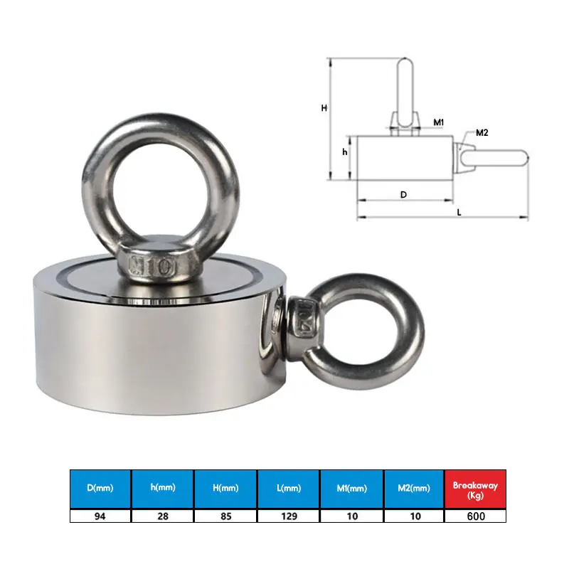 Double Side 94mm 600KG Neodymium Recovery Magnet | 10m Rope Salvage Tool | Fishing Magnet Kit - Image 2