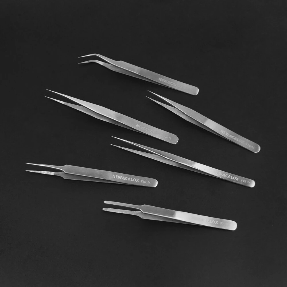 NEWACALOX 6Pcs Stainless Steel Tweezers Kit | Anti-Static & Non-Magnetic for Lab Jewelry - Image 3