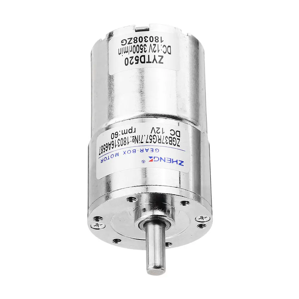 Zhengke ZGB37RG 12V DC Gear Motor - 60 RPM 37mm Eccentric Shaft Output - Image 2