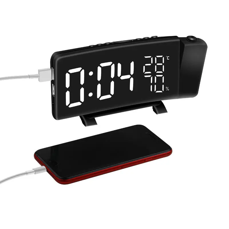 TS-5210 Digital Thermometer Hygrometer | 3-Color Projection | LED Display | Temp & Humidity | FM Radio | Time Clock - Image 3