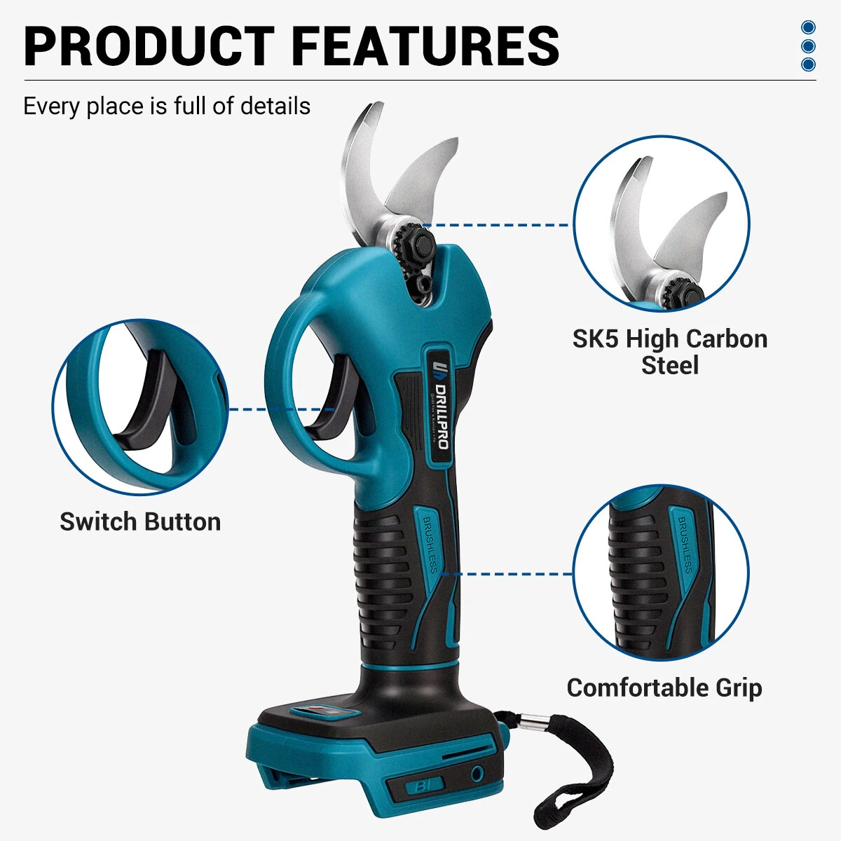 Drillpro 18V Cordless Electric Pruner - Brushless Motor | 50mm Cutting Diameter - Image 3