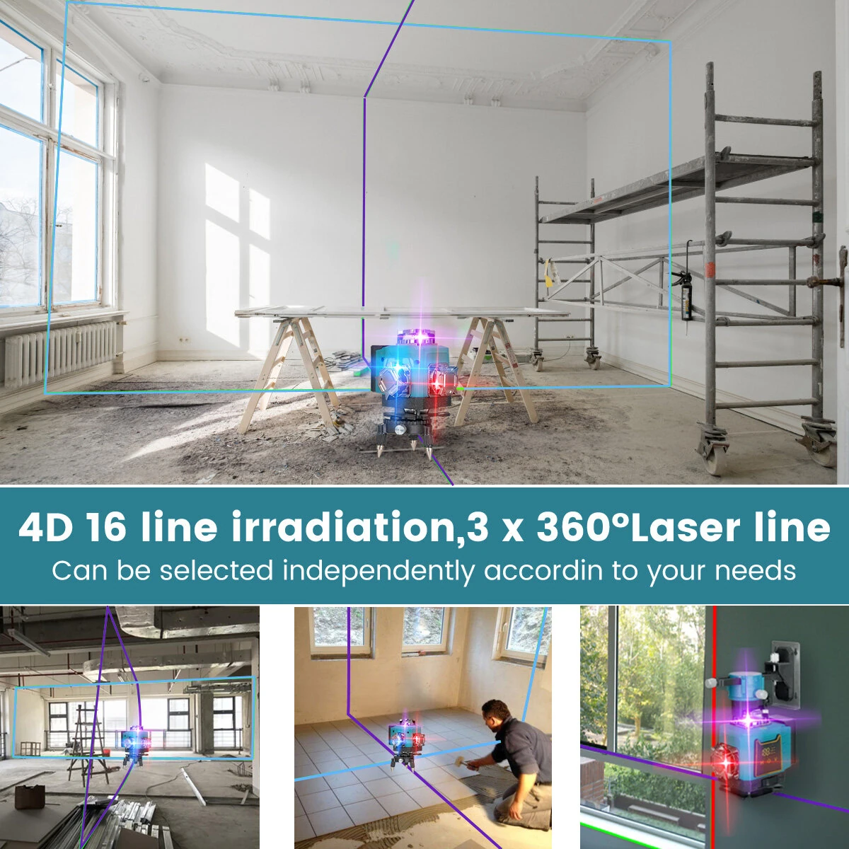 MUSTOOL 4D 16 Line Laser Level - 4 Color Cross Laser with Magnet & Wall Mount - Image 2
