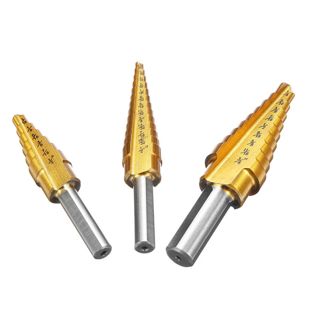 4pcs Titanium Coated Step Drill Bit Set | 3/16-1/2, 1/4-3/4, 1/8-1/2 in | with Center Punch - Image 4
