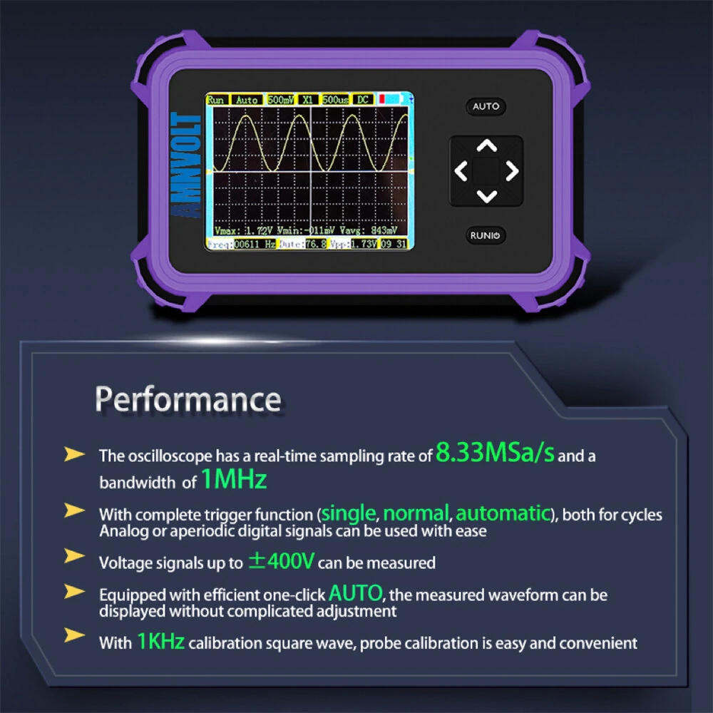 PDS833 Handheld Digital Oscilloscope | 1MHz Bandwidth, 8.33Msa/s | 2.8 Portable - Image 3