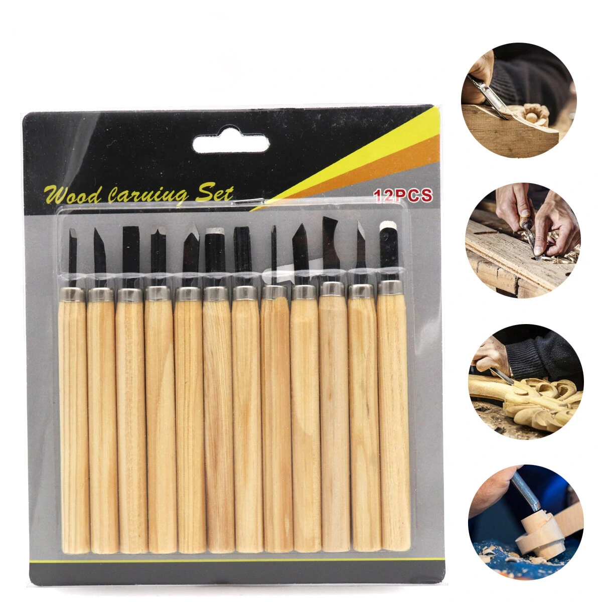 12Pcs Wood Carving Tool Kit - Wood Gouge Chisel Knife Set for Hand Engraving & DIY - Image 4