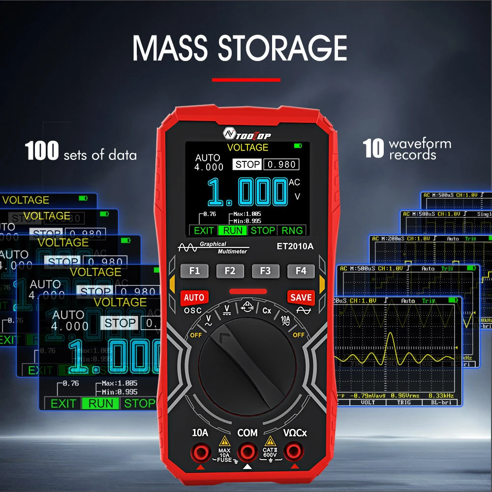 ET2010A Oscilloscope Multimeter | 1MHz Bandwidth 2-in-1 Digital Tester | 2.5Msps - Image 4
