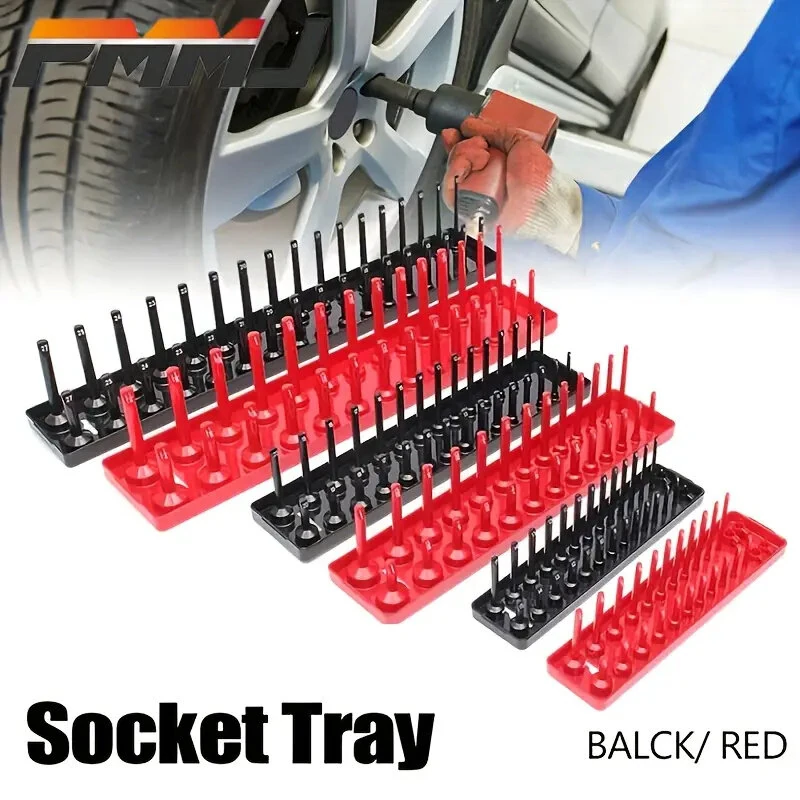 3-PCS Plastic Socket Organizer Tray Set - 1/4 3/8 1/2 Inch Metric/Imperial - Red/Black - Image 3