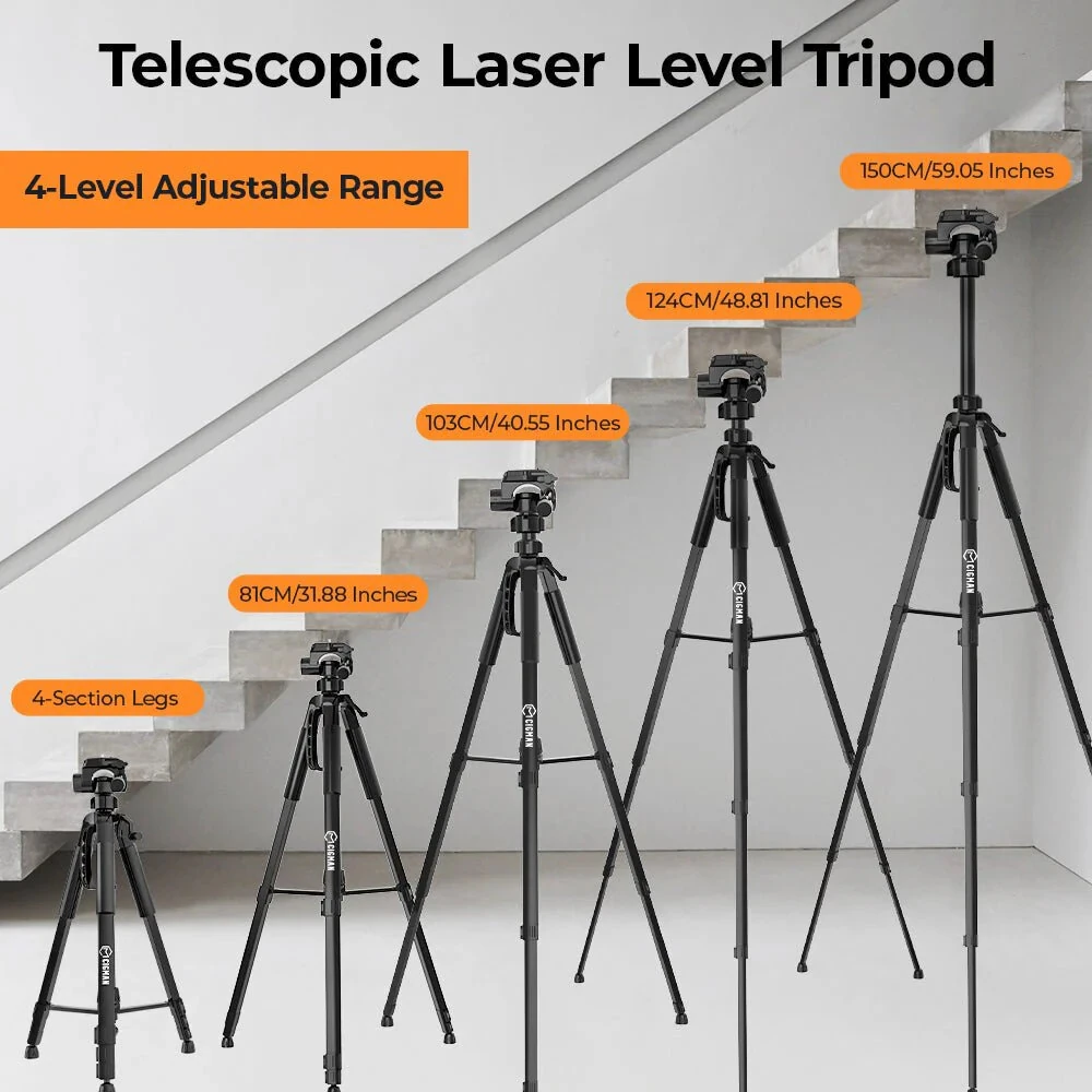 CIGMAN CTP01 Laser Level Tripod | 1.5M Height 360 Rotation | 3-Way Pan Head - Image 4