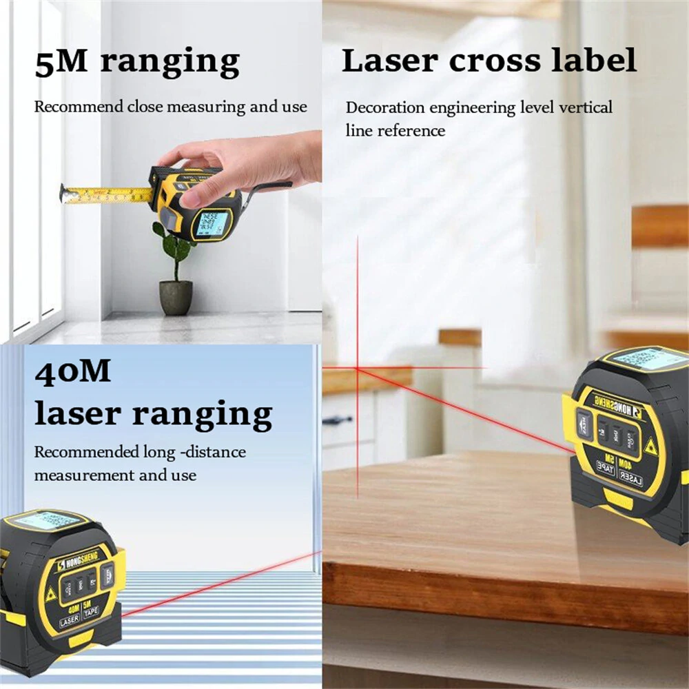 40M/60M Laser Tape Measure Rangefinder | 3-in-1 Electronic Ruler | High-Precision Distance Meter - Image 3