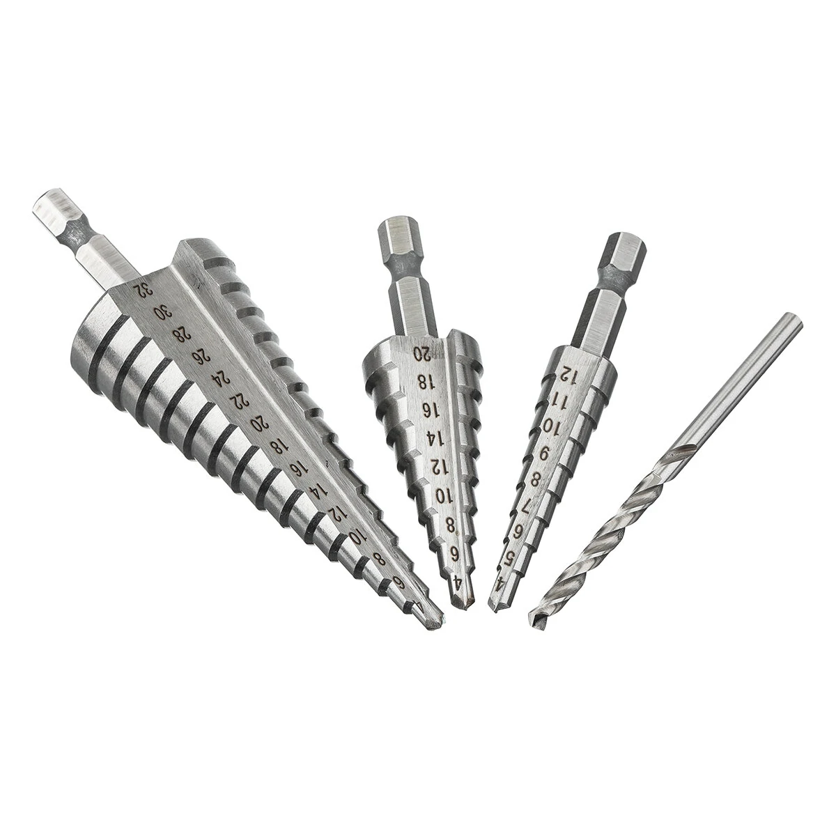 Mohoo 3pcs HSS Step Drill Bit Set | 4-32mm Cone Cutter with 4mm Twist Drill - Image 2