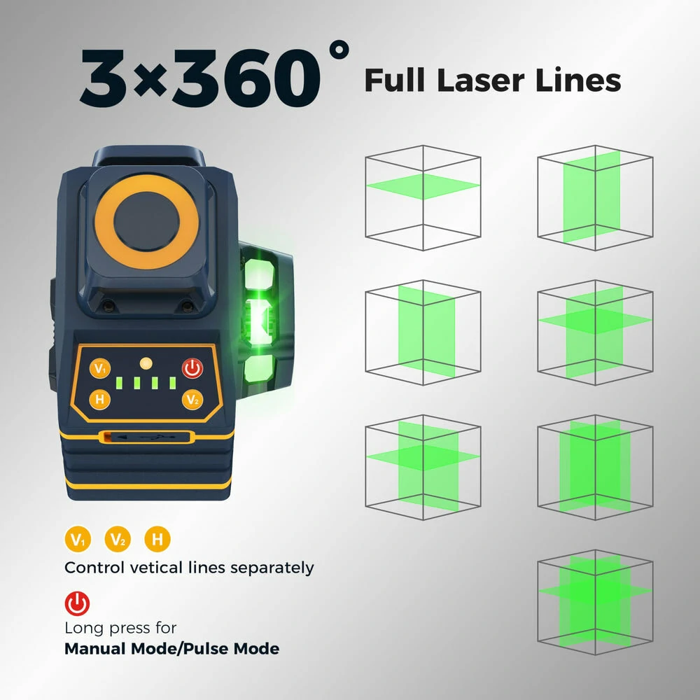 CIGMAN CM-701 Self Leveling Line Laser Level - 3x360° Cross Line - Rechargeable with Remote & Bracket - Image 3