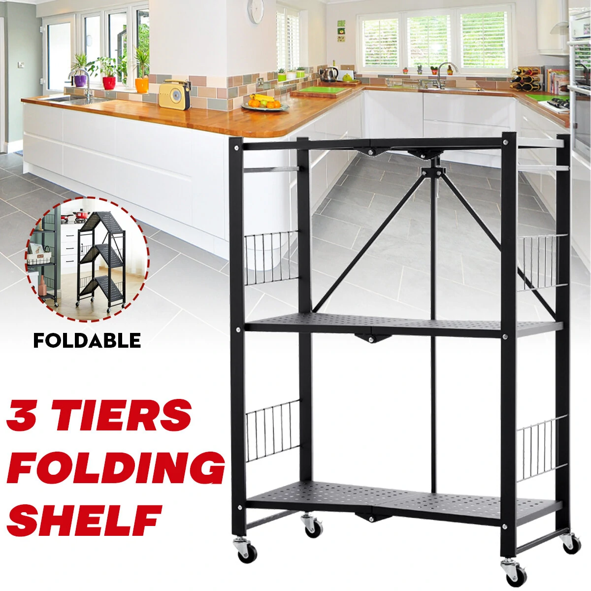 Folding Kitchen Storage Rack - Floor to Ceiling Multi-Layer - Installation Free & Movable - Image 3