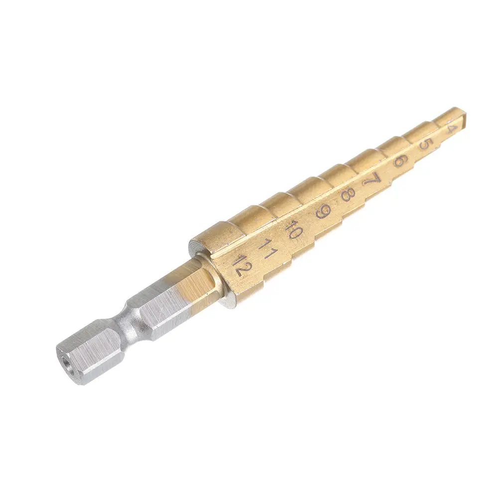 HSS Titanium Step Drill Bit | 4-12mm Cone Hole Cutter | Hex Shank - Image 3