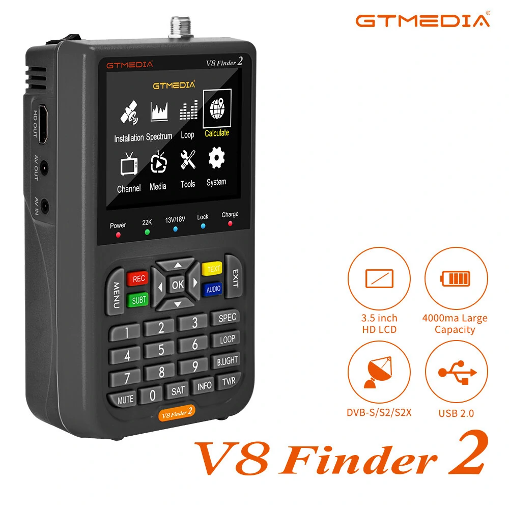 GTMEDIA V8 Finder2 Handheld Satellite Meter | 3.5 Inch HD LCD | DVB-S/S2 | 4000mAh Battery - Image 2