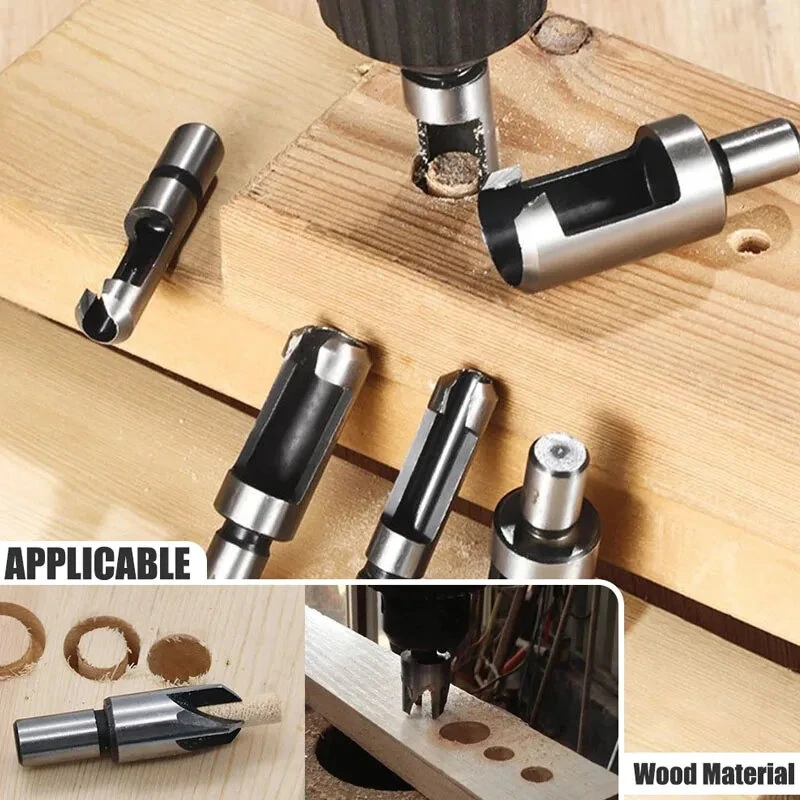 8 Pc Carbon Steel Wood Plug Cutter Set - Straight & Tapered Drill Bits - Image 3