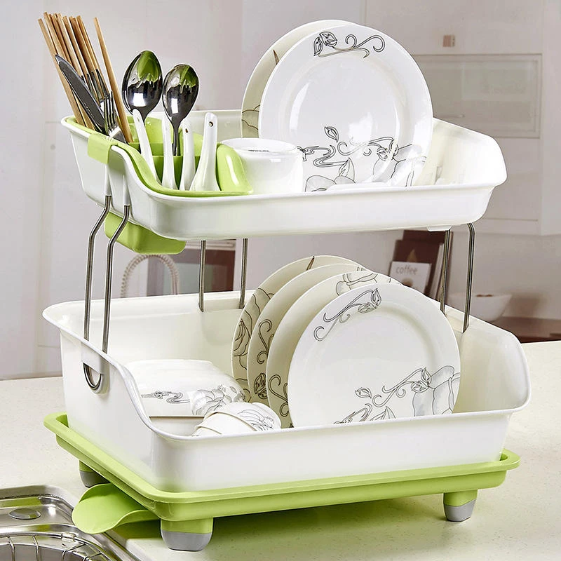 Double Layer Dish Drying Rack | Kitchen Storage Shelf & Tableware Holder - Image 2