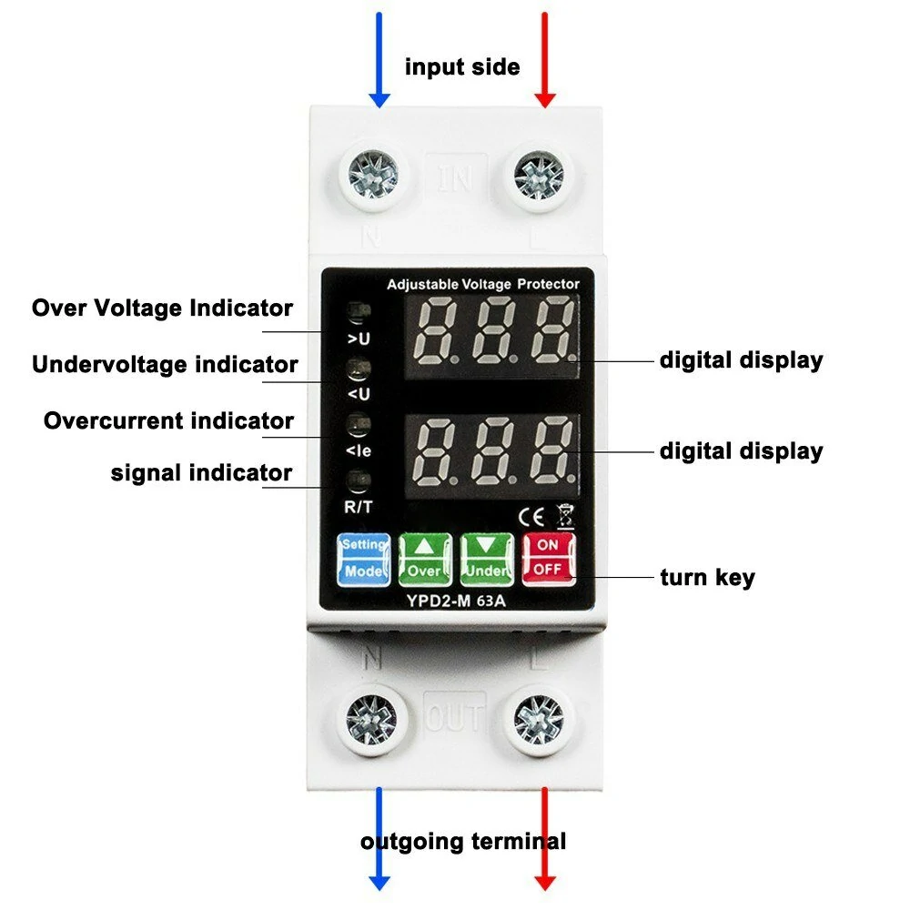 40A-63A Automatic Reclosing Protector | Over/Under Voltage & Overcurrent Protection | Dual Digital Display - Image 4