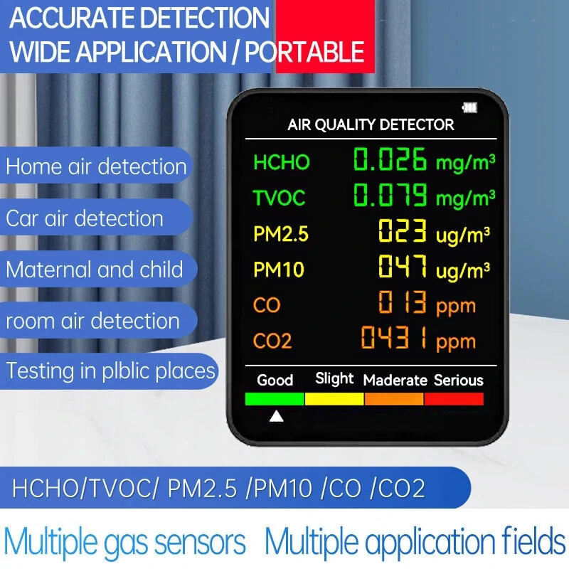 6-in-1 Air Quality Monitor - PM2.5 PM10 HCHO TVOC CO CO2 Tester for Home Office - Image 2