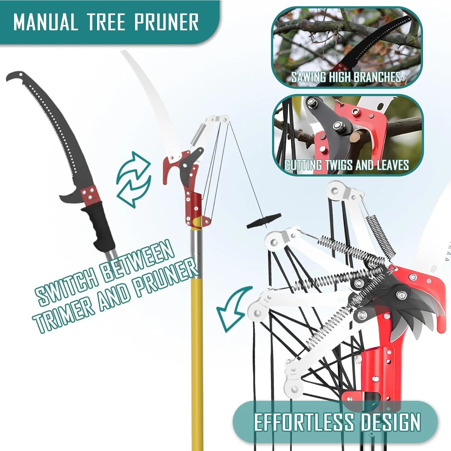 Extendable Tree Pruner | 7.3-27 ft Fiberglass Pole Saw | Alloy Steel Blade & Carry Bag - Image 3