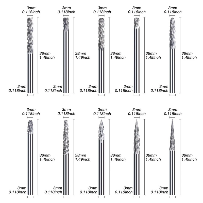 Carbide Rotary Burr Set - 20pcs Double Cut Tungsten Steel Bits | 3mm Shank - Image 2