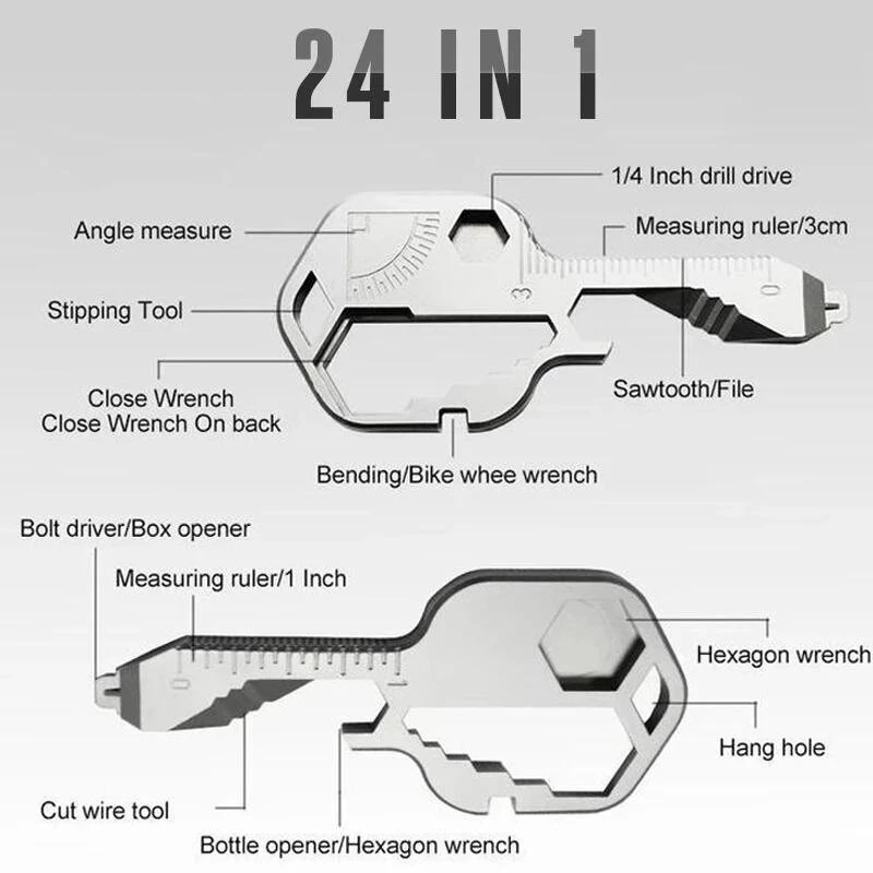 Multi-Tool Key Pendant - 12-in-1 Adjustable Wrench Set with Measuring Gear Clips - Image 5