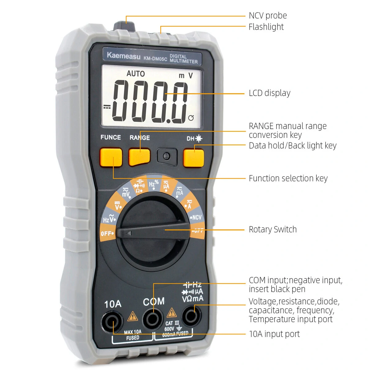 Kaemeasu KM-DM05C Pocket Digital Multimeter | Auto-Ranging AC/DC Voltage Current - Image 4