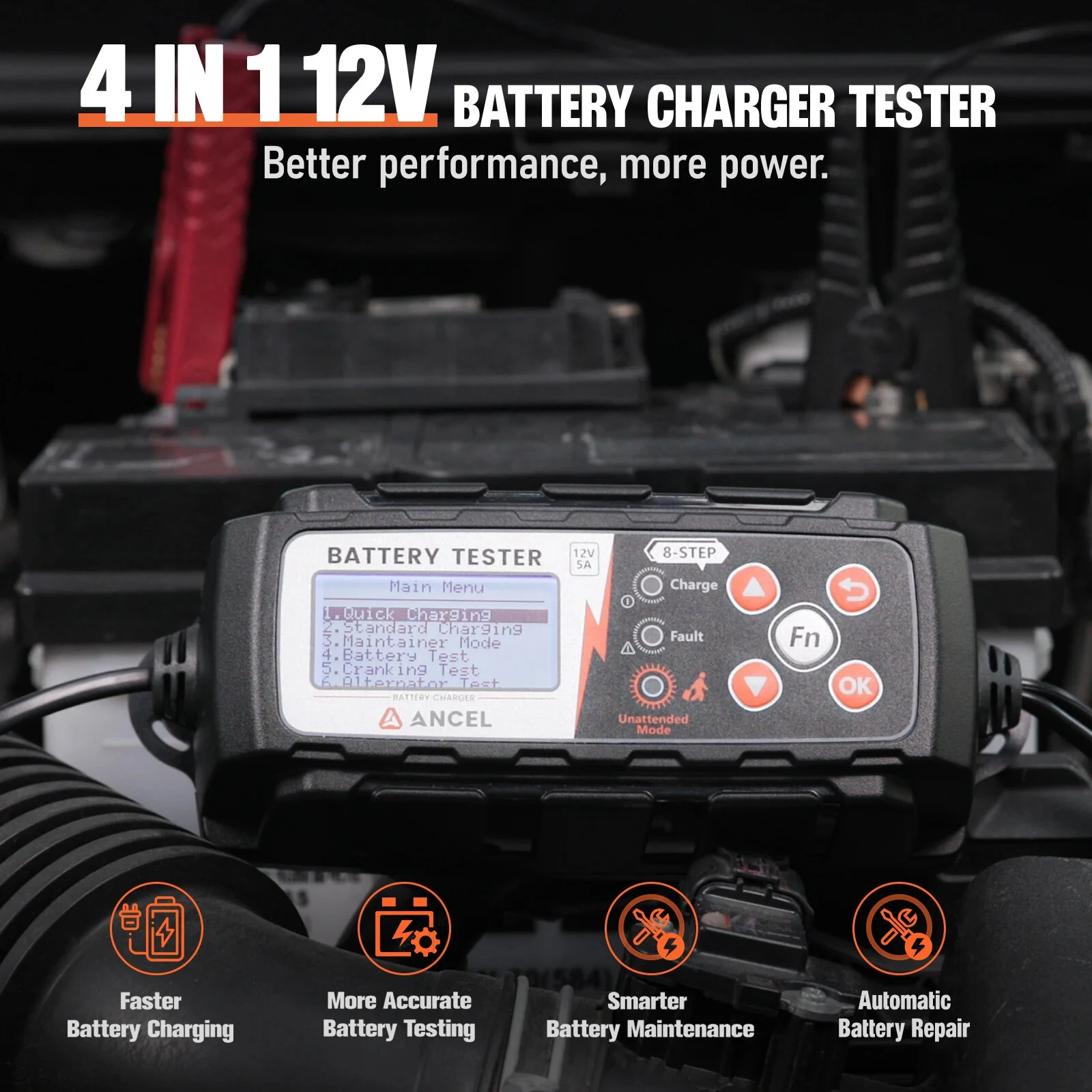 ANCEL BT521 12V Car Battery Tester & Charger | Advanced Conductance Tech | CCA Check, IP65 Waterproof, Auto Mode - Image 3