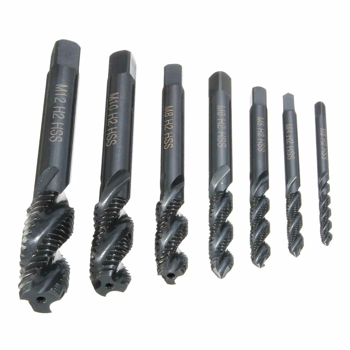 Drillpro 7pcs M3-M12 HSS Spiral Tap Set | Nitride Coated Metric Thread - Image 3