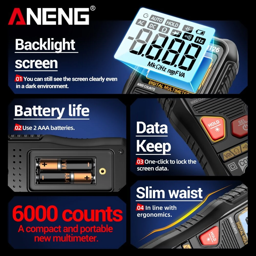 ANENG M126 Digital Multimeter - 6000 Count True RMS, NCV, Backlight | Voltage Tester - Image 2