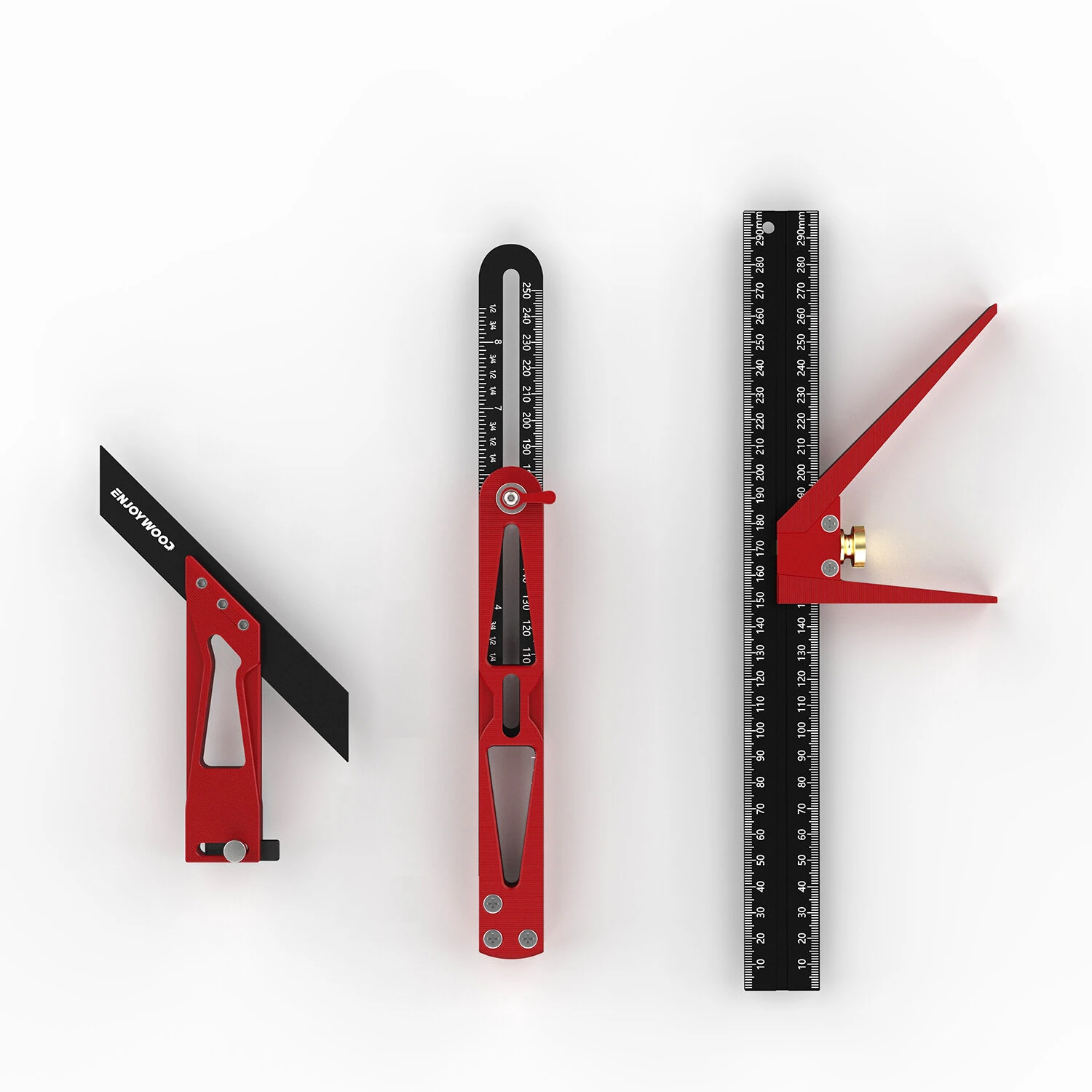 ENJOYWOOD 3PCS Multi-angle Measuring Ruler - Metric & Imperial Scale Woodworking Tool - Image 2