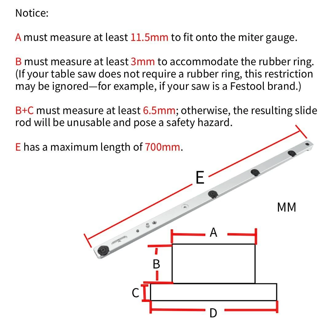 HONGDUI Custom Slider Miter Bar - Fit U Shape or T Shape Slot - Custom Size - Image 2