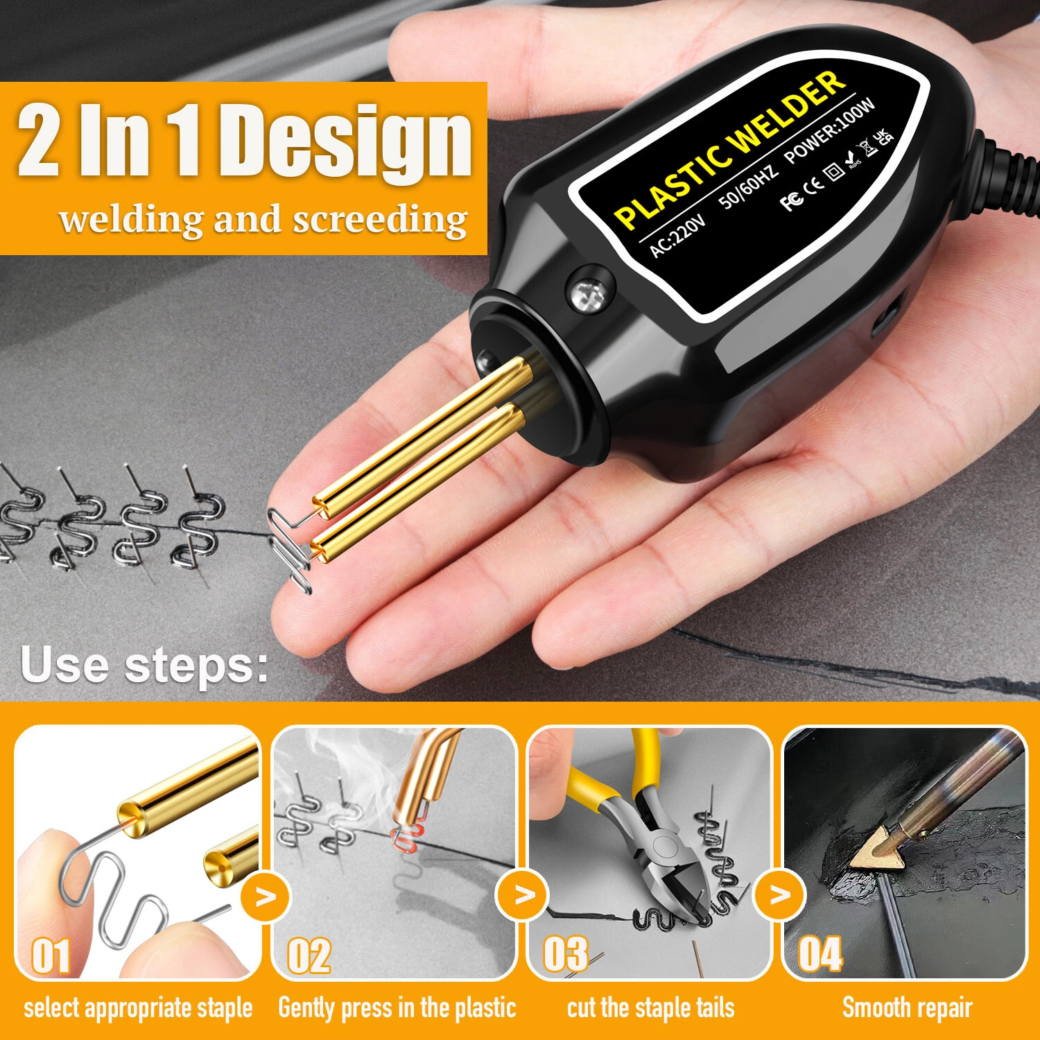 XCER-110 100W Plastic Welding Kit | Hot Stapler PVC Welder Gun for Car Bumper & Dashboard Repair - Image 2
