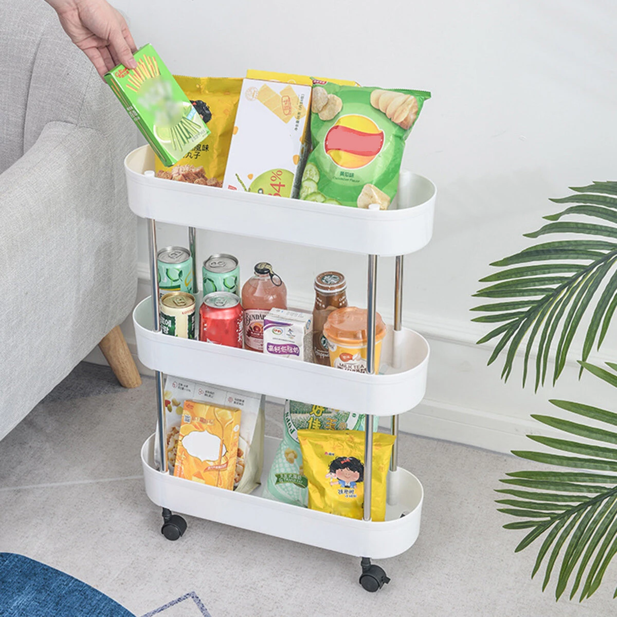 3/4 Layer Slim Storage Cart | Mobile Rolling Shelving Unit Organizer for Kitchen Bathroom - Image 5