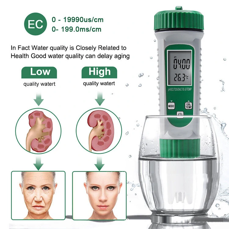 6-in-1 Water Quality Tester Pen - PH TDS EC SALT Temp | Multi-Function Meter - Image 3