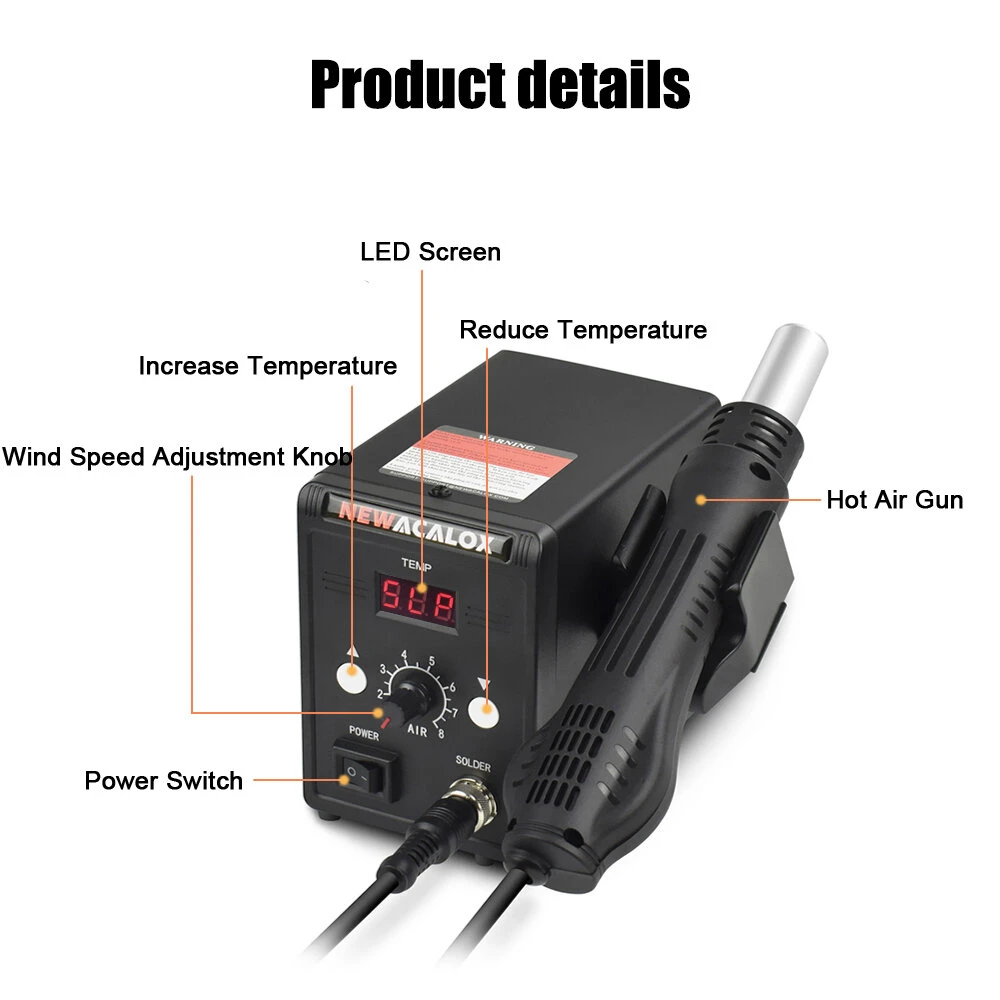 NEWACALOX 858D 700W Soldering Station - Hot Air Rework Gun with Digital Display - Image 2