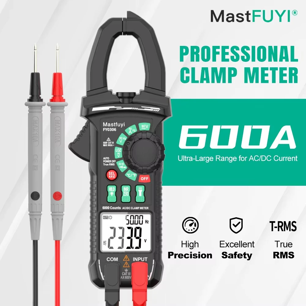 FUYI FY0306 Digital Clamp Meter - True RMS 5999 Counts | AC DC Current Voltage - Image 2