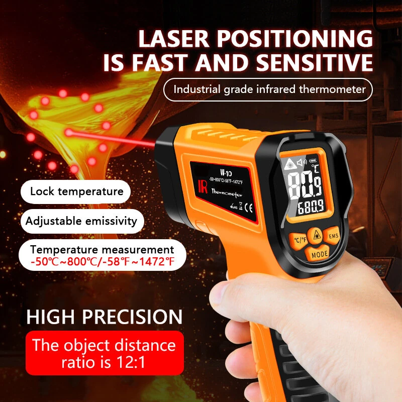 CZDANG W-10 Infrared Thermometer | -50°C to 800°C | 13-Point Laser & Adjustable Emissivity - Image 2