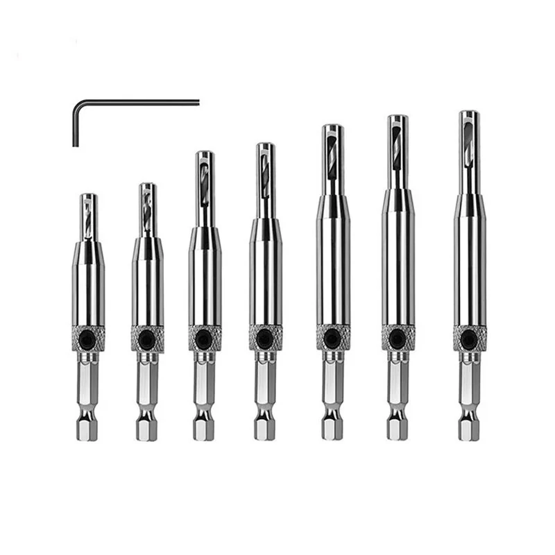 4-7PCS HSS Centering Hinge Drill Bit Set | 5/64-1/4 Inch Door Cabinet Hinge Locator - Image 2