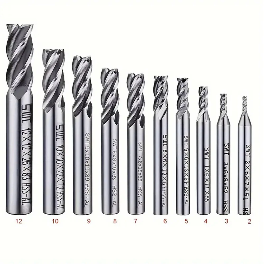 10PCS 4 Flutes End Mill Bits | 2-12mm Straight Shank | For Wood Steel Titanium - Image 2