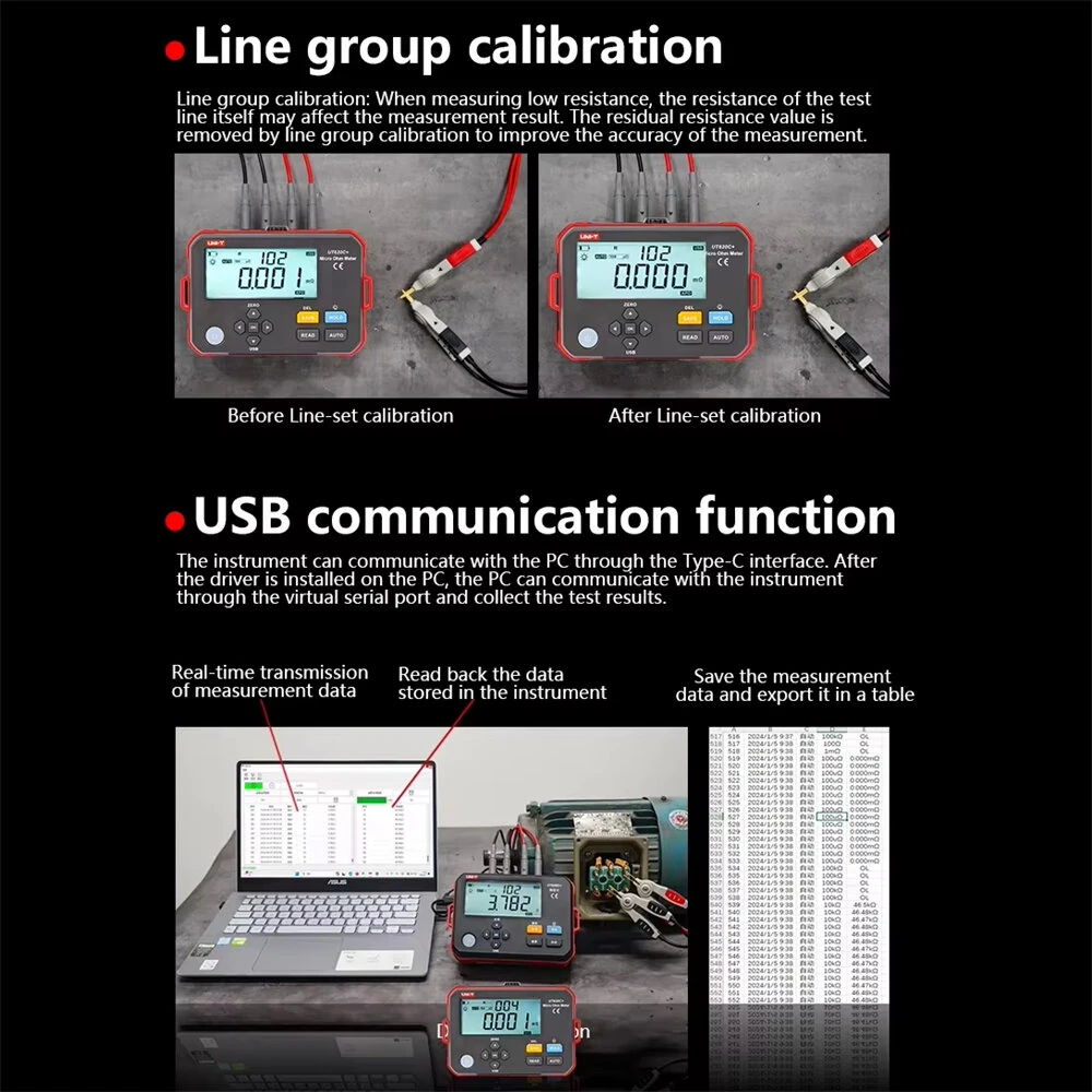 UNI-T UT620C+ Micro Ohmmeter | 0.001mΩ to 300kΩ | 1A Four-Wire USB Rechargeable - Image 5