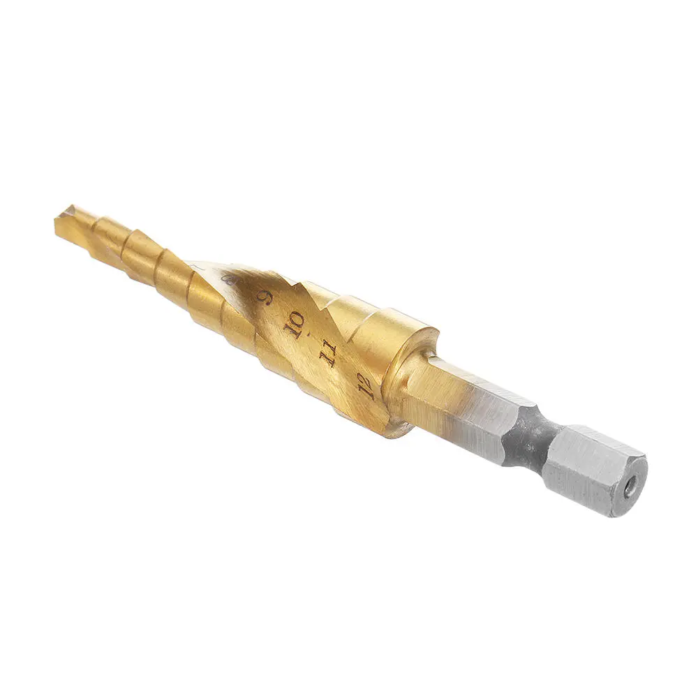 Drillpro HSS Titanium Step Drill Bit | 4-12mm Spiral Grooved Cone Bit - Image 4