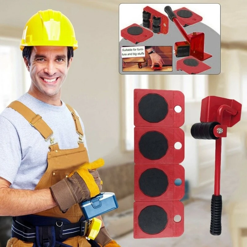 Furniture Mover Tool Set - 5pcs Wheeled Roller Bar for Heavy Lifting & Transport - Image 5