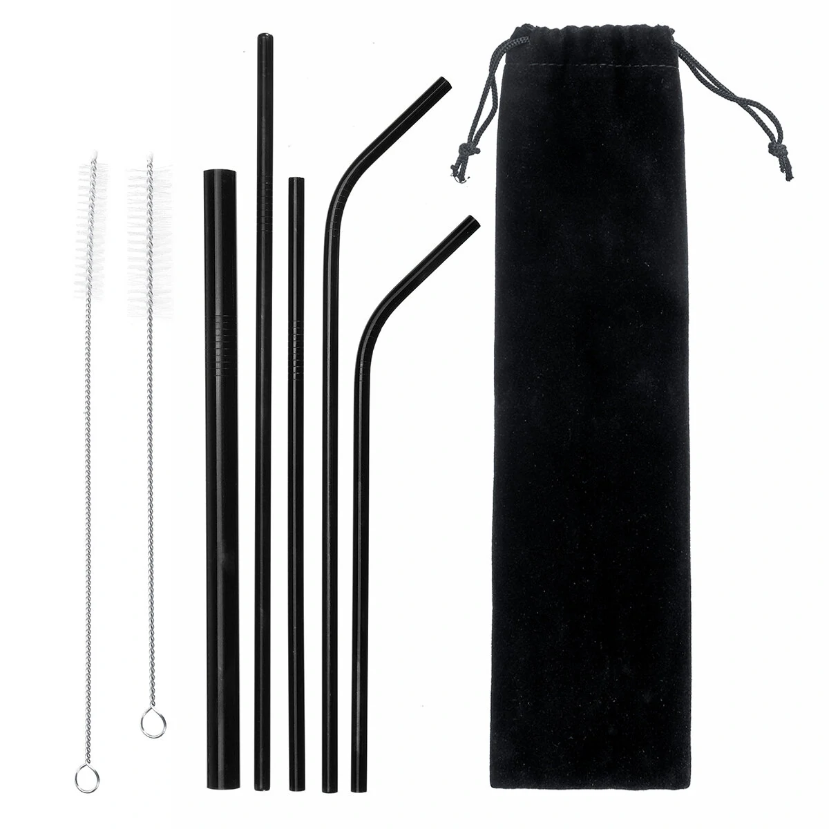 Portable 304 Stainless Steel Straw Set | Reusable Metal Drinking Straws With Brushes & Pouch - Image 3