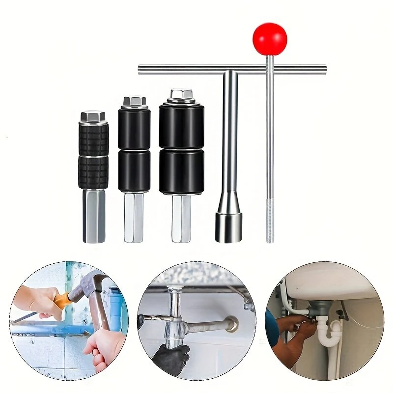Stainless Steel Pipe Plug Tool Kit - 5pcs Hot Melt Water Stopper Set with T-Handle - Image 2