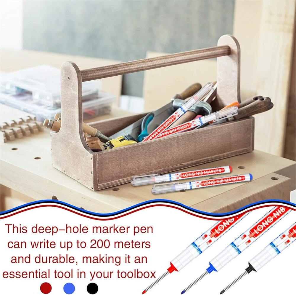 10pcs Multi Purpose Deep Hole Marker Pens - Long 20mm Nib - Waterproof Black Blue Red Ink for Woodworking & Construction - Image 5