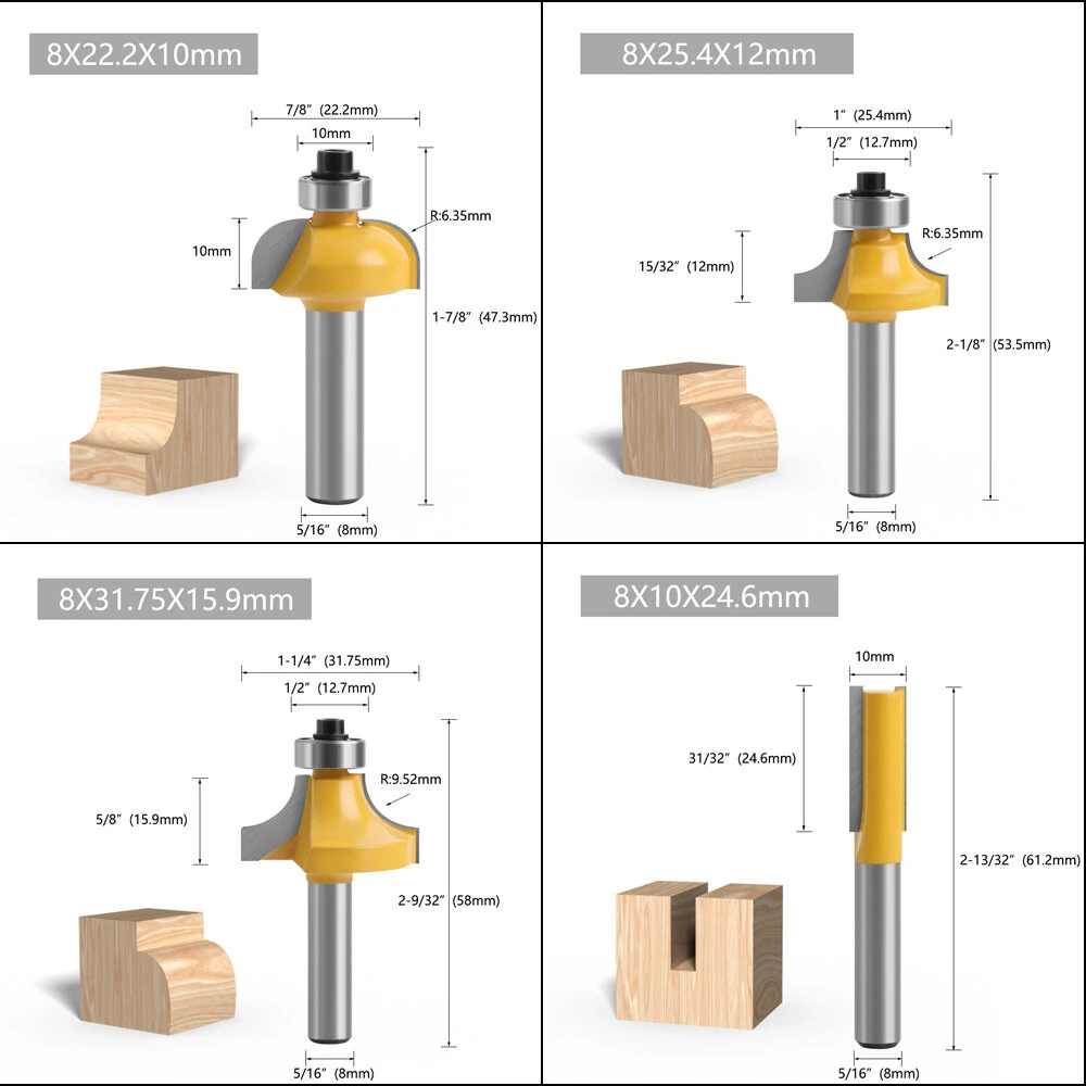 24pcs 8mm Shank Router Bit Set - Professional Woodworking Tools with Wooden Case - Image 4